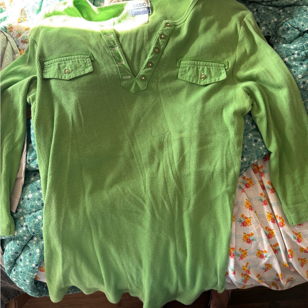 Basic Concepts Green Henley Shirt
